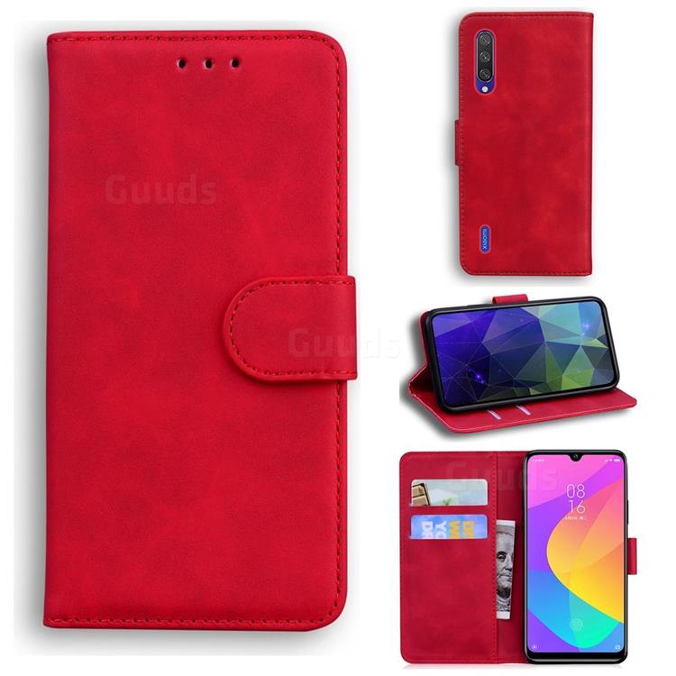Retro Classic Skin Feel Leather Wallet Phone Case for Xiaomi Mi A3 - Red