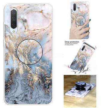 Golden Gray Marble Pop Stand Holder Varnish Phone Cover for Xiaomi Mi CC9 (Mi CC9mt Meitu Edition)