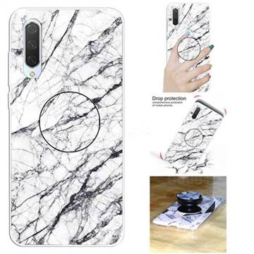 White Marble Pop Stand Holder Varnish Phone Cover for Xiaomi Mi CC9 (Mi CC9mt Meitu Edition)