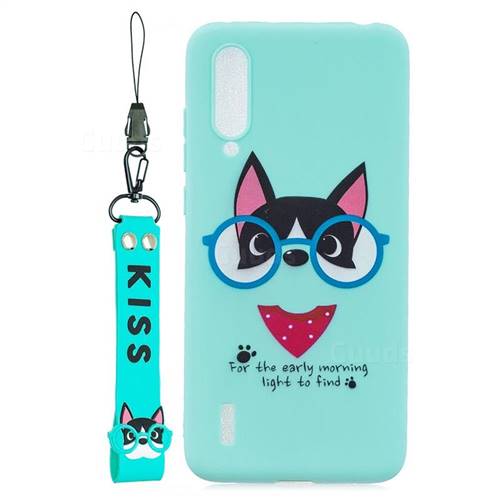 Green Glasses Dog Soft Kiss Candy Hand Strap Silicone Case for Xiaomi Mi CC9 (Mi CC9mt Meitu Edition)