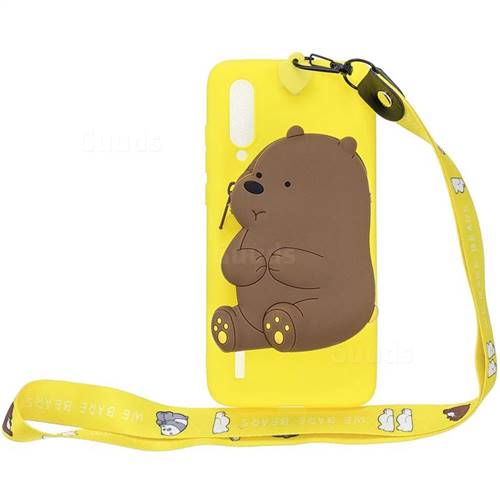 Yellow Bear Neck Lanyard Zipper Wallet Silicone Case for Xiaomi Mi CC9 (Mi CC9mt Meitu Edition)