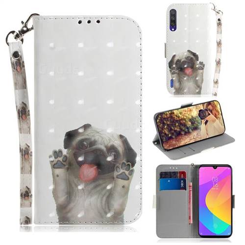 Pug Dog 3D Painted Leather Wallet Phone Case for Xiaomi Mi CC9 (Mi CC9mt Meitu Edition)