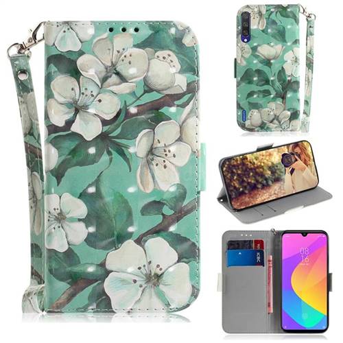Watercolor Flower 3D Painted Leather Wallet Phone Case for Xiaomi Mi CC9 (Mi CC9mt Meitu Edition)