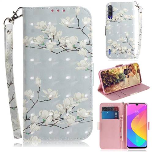 Magnolia Flower 3D Painted Leather Wallet Phone Case for Xiaomi Mi CC9 (Mi CC9mt Meitu Edition)