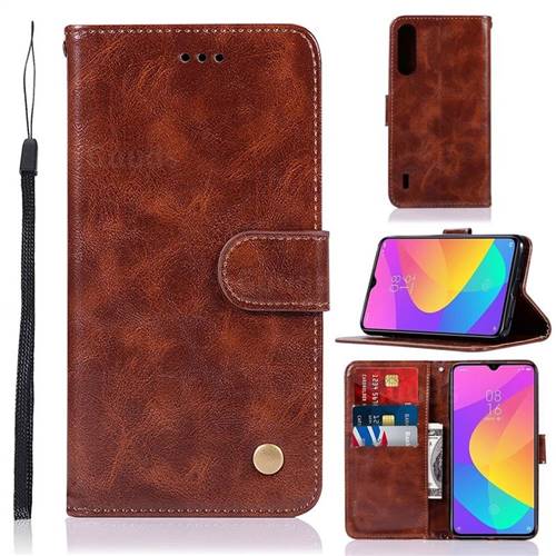 Luxury Retro Leather Wallet Case for Xiaomi Mi CC9 (Mi CC9mt Meitu Edition) - Brown