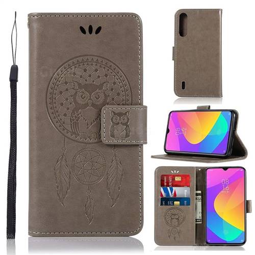 Intricate Embossing Owl Campanula Leather Wallet Case for Xiaomi Mi CC9 (Mi CC9mt Meitu Edition) - Grey