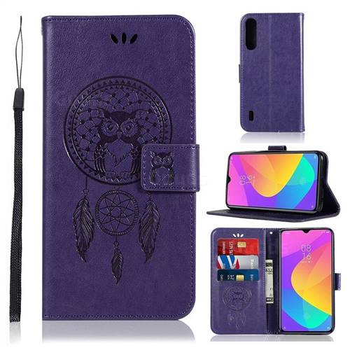 Intricate Embossing Owl Campanula Leather Wallet Case for Xiaomi Mi CC9 (Mi CC9mt Meitu Edition) - Purple