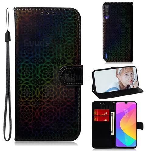 Laser Circle Shining Leather Wallet Phone Case for Xiaomi Mi CC9 (Mi CC9mt Meitu Edition) - Black