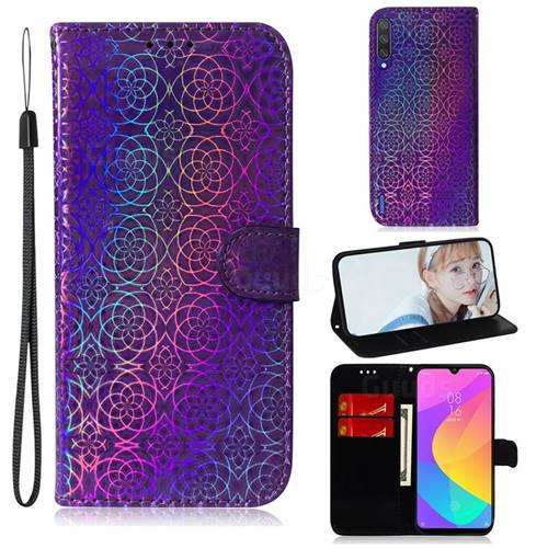 Laser Circle Shining Leather Wallet Phone Case for Xiaomi Mi CC9 (Mi CC9mt Meitu Edition) - Purple