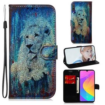 White Lion Laser Shining Leather Wallet Phone Case for Xiaomi Mi CC9 (Mi CC9mt Meitu Edition)
