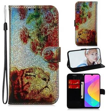 Tiger Rose Laser Shining Leather Wallet Phone Case for Xiaomi Mi CC9 (Mi CC9mt Meitu Edition)