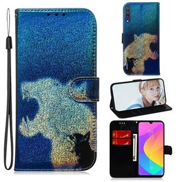 Cat and Leopard Laser Shining Leather Wallet Phone Case for Xiaomi Mi CC9 (Mi CC9mt Meitu Edition)