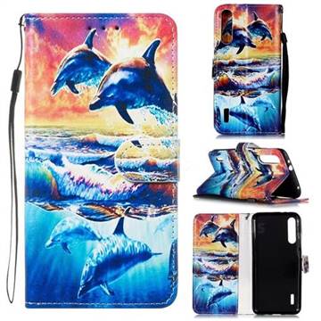 Couple Dolphin Smooth Leather Phone Wallet Case for Xiaomi Mi CC9 (Mi CC9mt Meitu Edition)