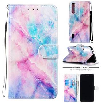 Blue Pink Marble Smooth Leather Phone Wallet Case for Xiaomi Mi CC9 (Mi CC9mt Meitu Edition)