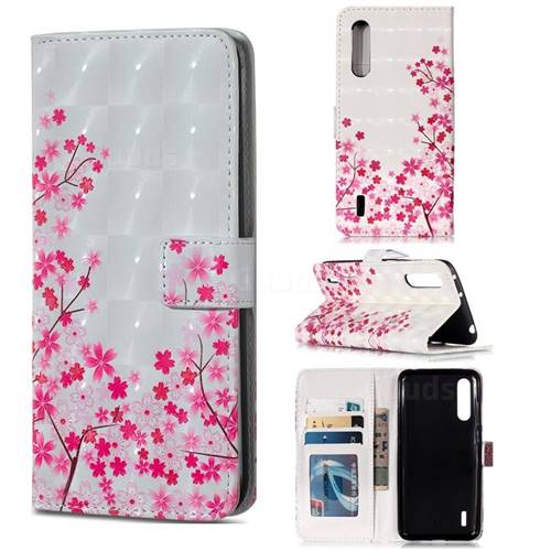 Cherry Blossom 3D Painted Leather Phone Wallet Case for Xiaomi Mi CC9 (Mi CC9mt Meitu Edition)