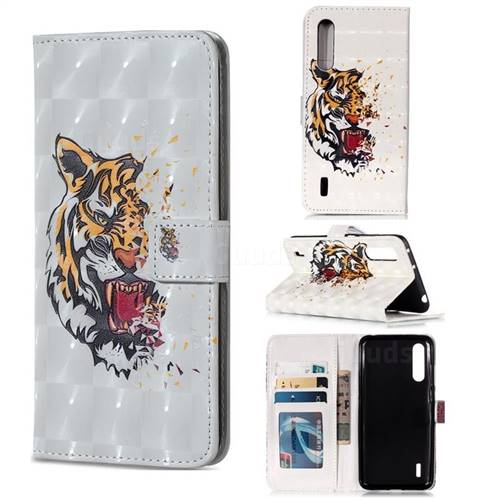 Toothed Tiger 3D Painted Leather Phone Wallet Case for Xiaomi Mi CC9 (Mi CC9mt Meitu Edition)