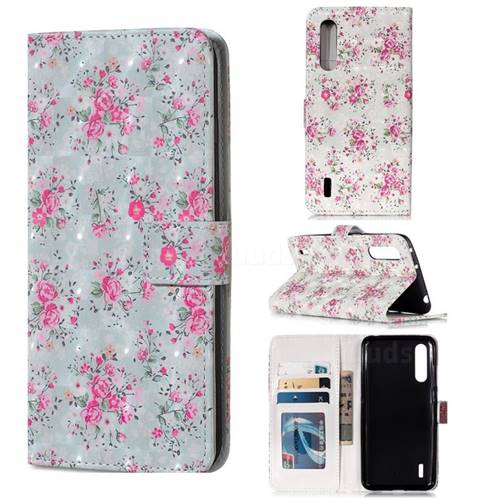 Roses Flower 3D Painted Leather Phone Wallet Case for Xiaomi Mi CC9 (Mi CC9mt Meitu Edition)