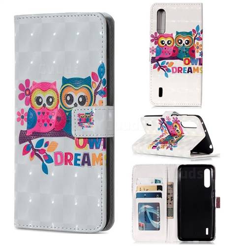 Couple Owl 3D Painted Leather Phone Wallet Case for Xiaomi Mi CC9 (Mi CC9mt Meitu Edition)