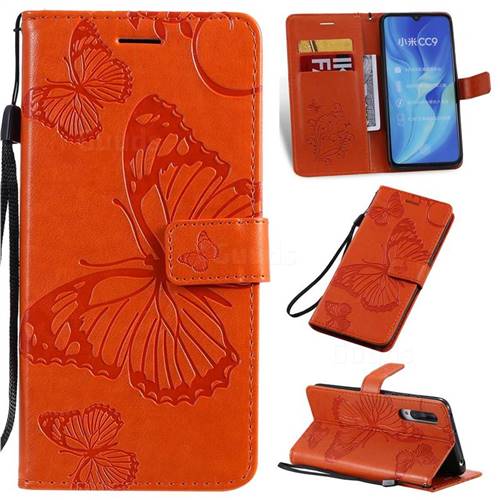 Embossing 3D Butterfly Leather Wallet Case for Xiaomi Mi CC9 (Mi CC9mt Meitu Edition) - Orange