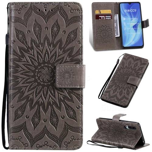 Embossing Sunflower Leather Wallet Case for Xiaomi Mi CC9 (Mi CC9mt Meitu Edition) - Gray