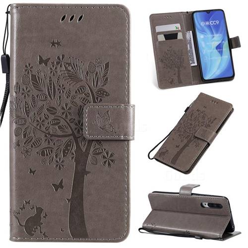 Embossing Butterfly Tree Leather Wallet Case for Xiaomi Mi CC9 (Mi CC9mt Meitu Edition) - Grey
