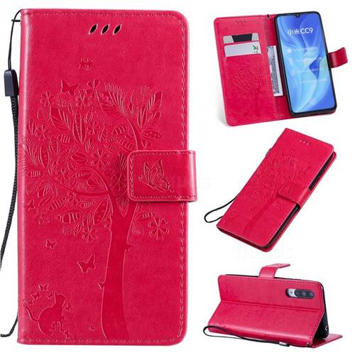 Embossing Butterfly Tree Leather Wallet Case for Xiaomi Mi CC9 (Mi CC9mt Meitu Edition) - Rose