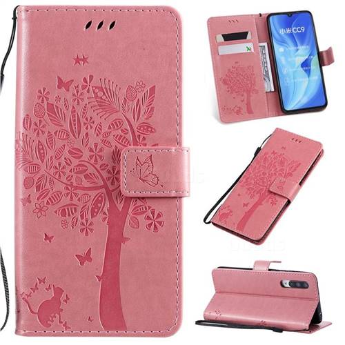 Embossing Butterfly Tree Leather Wallet Case for Xiaomi Mi CC9 (Mi CC9mt Meitu Edition) - Pink