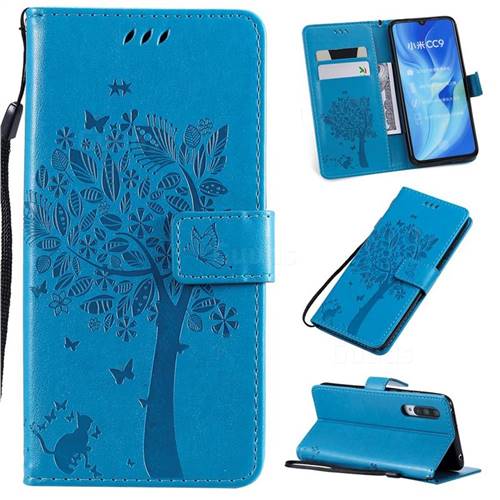 Embossing Butterfly Tree Leather Wallet Case for Xiaomi Mi CC9 (Mi CC9mt Meitu Edition) - Blue
