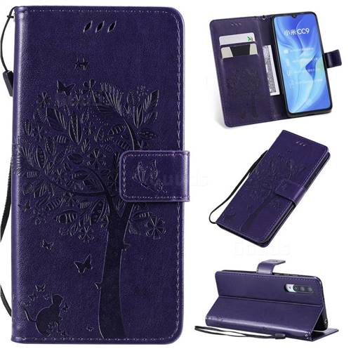 Embossing Butterfly Tree Leather Wallet Case for Xiaomi Mi CC9 (Mi CC9mt Meitu Edition) - Purple