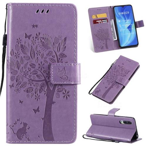 Embossing Butterfly Tree Leather Wallet Case for Xiaomi Mi CC9 (Mi CC9mt Meitu Edition) - Violet