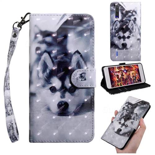 Husky Dog 3D Painted Leather Wallet Case for Xiaomi Mi CC9 (Mi CC9mt Meitu Edition)