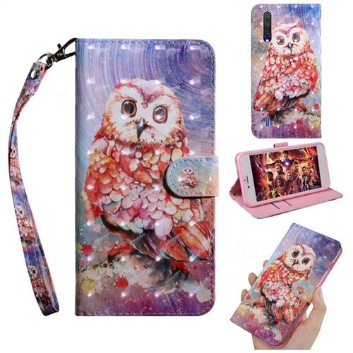 Colored Owl 3D Painted Leather Wallet Case for Xiaomi Mi CC9 (Mi CC9mt Meitu Edition)