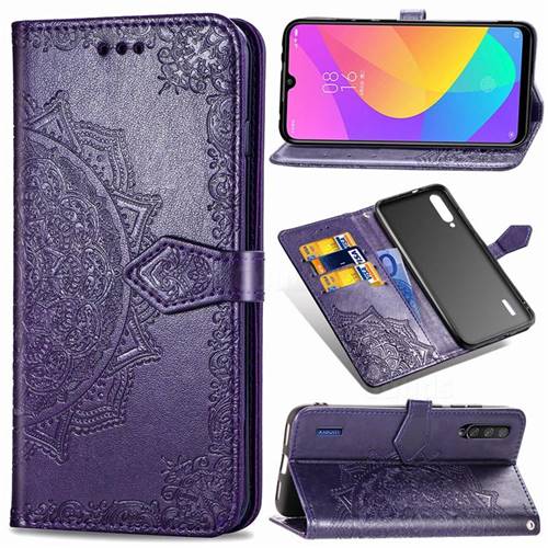 Embossing Imprint Mandala Flower Leather Wallet Case for Xiaomi Mi CC9 (Mi CC9mt Meitu Edition) - Purple