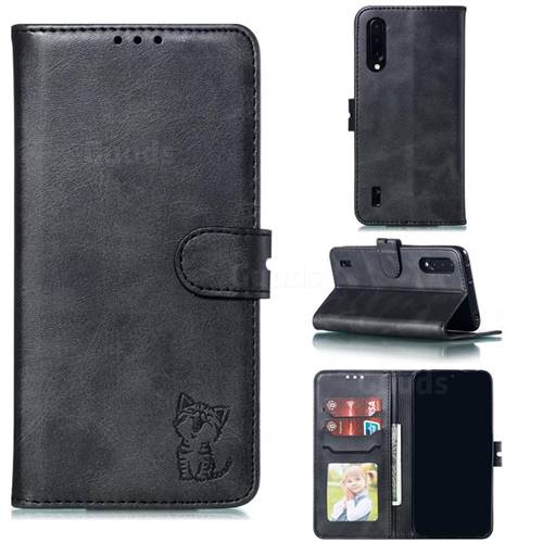 Embossing Happy Cat Leather Wallet Case for Xiaomi Mi CC9 (Mi CC9mt Meitu Edition) - Black
