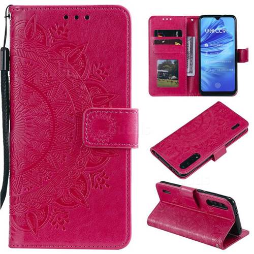 Intricate Embossing Datura Leather Wallet Case for Xiaomi Mi CC9 (Mi CC9mt Meitu Edition) - Rose Red