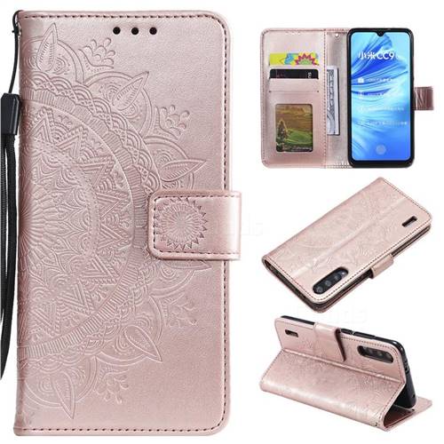 Intricate Embossing Datura Leather Wallet Case for Xiaomi Mi CC9 (Mi CC9mt Meitu Edition) - Rose Gold