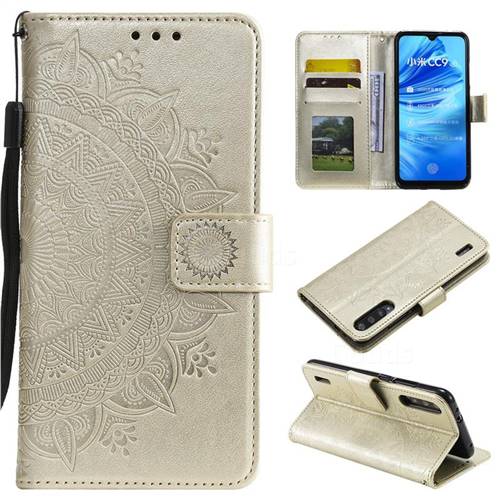 Intricate Embossing Datura Leather Wallet Case for Xiaomi Mi CC9 (Mi CC9mt Meitu Edition) - Golden