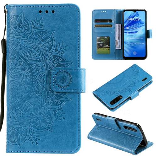 Intricate Embossing Datura Leather Wallet Case for Xiaomi Mi CC9 (Mi CC9mt Meitu Edition) - Blue