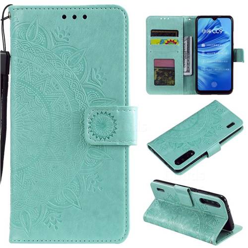 Intricate Embossing Datura Leather Wallet Case for Xiaomi Mi CC9 (Mi CC9mt Meitu Edition) - Mint Green