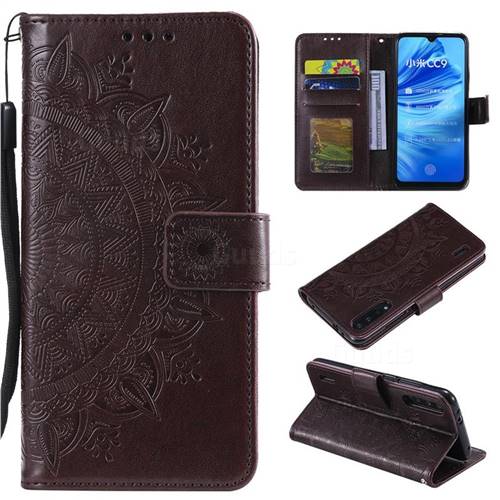 Intricate Embossing Datura Leather Wallet Case for Xiaomi Mi CC9 (Mi CC9mt Meitu Edition) - Brown