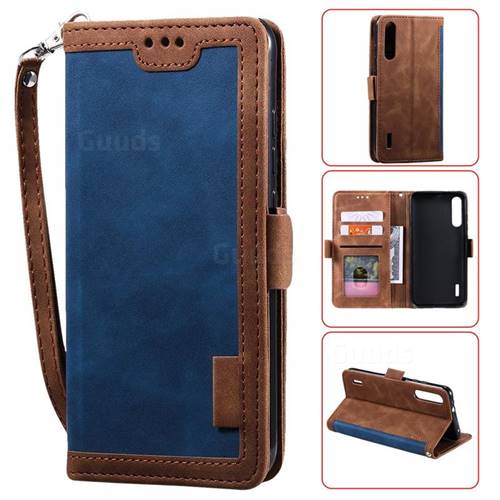 Luxury Retro Stitching Leather Wallet Phone Case for Xiaomi Mi CC9 (Mi CC9mt Meitu Edition) - Dark Blue