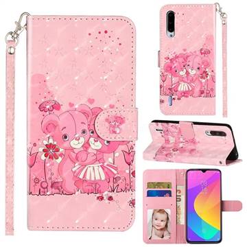 Pink Bear 3D Leather Phone Holster Wallet Case for Xiaomi Mi CC9 (Mi CC9mt Meitu Edition)