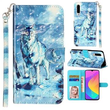 Snow Wolf 3D Leather Phone Holster Wallet Case for Xiaomi Mi CC9 (Mi CC9mt Meitu Edition)