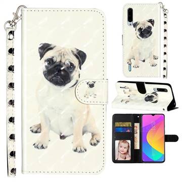 Pug Dog 3D Leather Phone Holster Wallet Case for Xiaomi Mi CC9 (Mi CC9mt Meitu Edition)