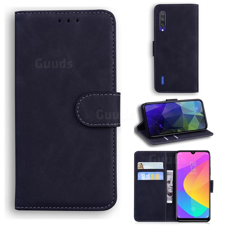 Retro Classic Skin Feel Leather Wallet Phone Case for Xiaomi Mi CC9 (Mi CC9mt Meitu Edition) - Black