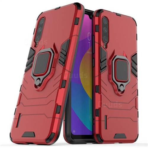 Black Panther Armor Metal Ring Grip Shockproof Dual Layer Rugged Hard Cover for Xiaomi Mi CC9e - Red