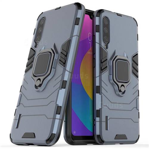 Black Panther Armor Metal Ring Grip Shockproof Dual Layer Rugged Hard Cover for Xiaomi Mi CC9e - Blue