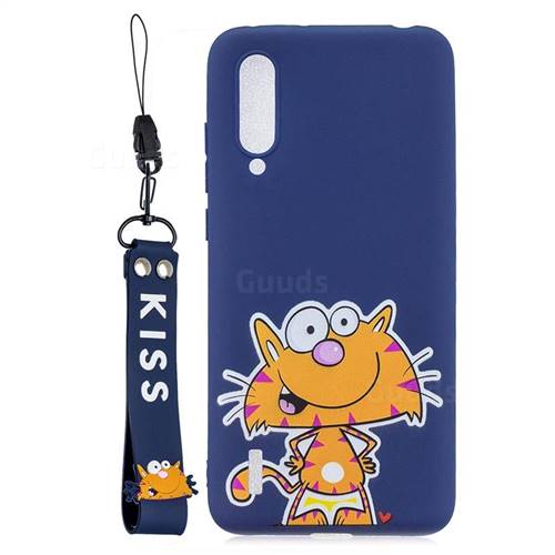 Blue Cute Cat Soft Kiss Candy Hand Strap Silicone Case for Xiaomi Mi CC9e