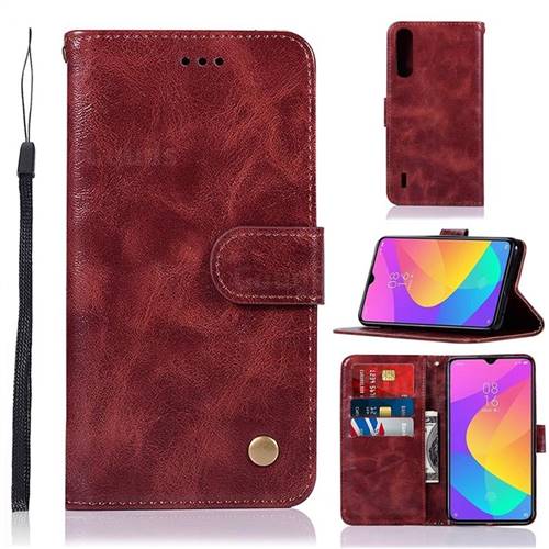 Luxury Retro Leather Wallet Case for Xiaomi Mi CC9e - Wine Red