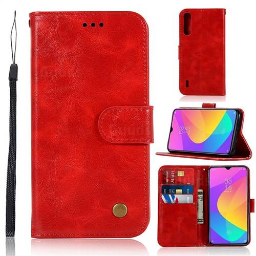 Luxury Retro Leather Wallet Case for Xiaomi Mi CC9e - Red